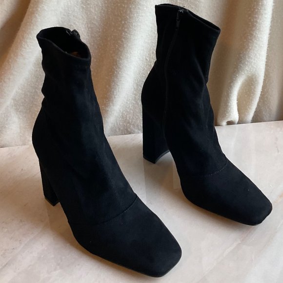 ASOS DESIGN black faux suede boot women size 7 block heel zipper new - Picture 2 of 8